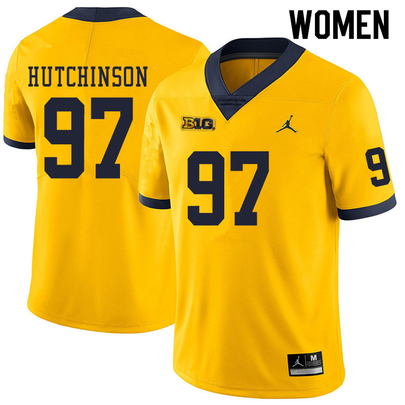 Women #97 Aidan Hutchinson Michigan Wolverines College Football Jerseys Sale-Yellow